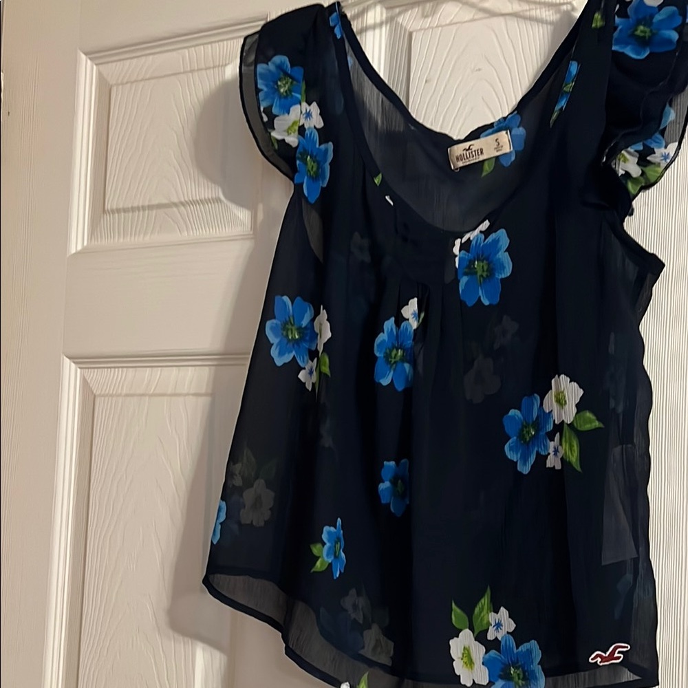Hollister Blue Ruffled Cap Sleeve Blouse